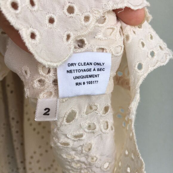 Ulla Johnson Silk Dress Women 2 Beige Eyelet Lace Midi Romantic Feminine Fairy - Picture 12 of 15